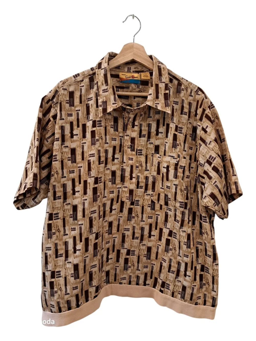 Gold Coast Habanas mens  Short-Sleeve Button-Down Shirt in Beige & Brown size Xl